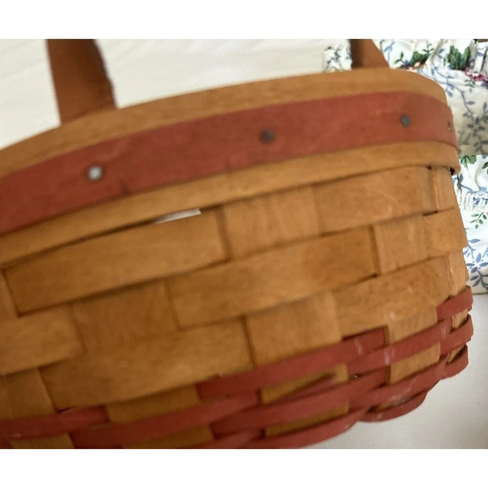 Longaberger‎ 1995 Round Basket with Leather Handles, Floral & Plastic Insert